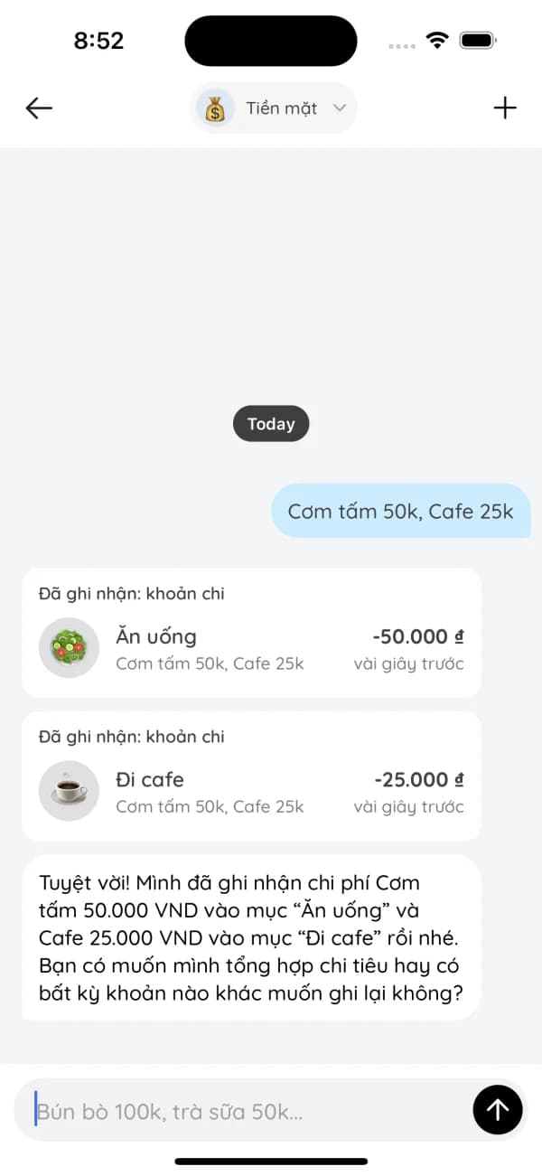 Monify AI chat - Nhập chi phí bằng tin nhắn
